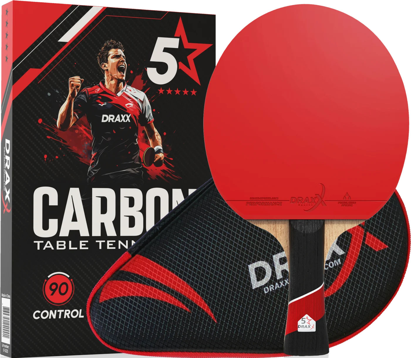 Coffret DRAXX Pro Carbon 5 Étoiles avec raquette et housse