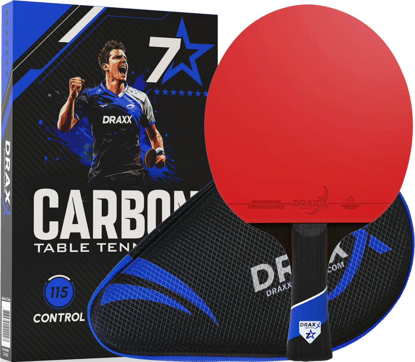 Coffret DRAXX Pro Carbon 7 Étoiles avec raquette et housse